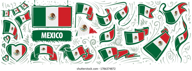 Vector set of the national flag of Mexican in various creative designs