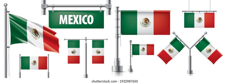 Vector set of the national flag of Mexican in various creative designs