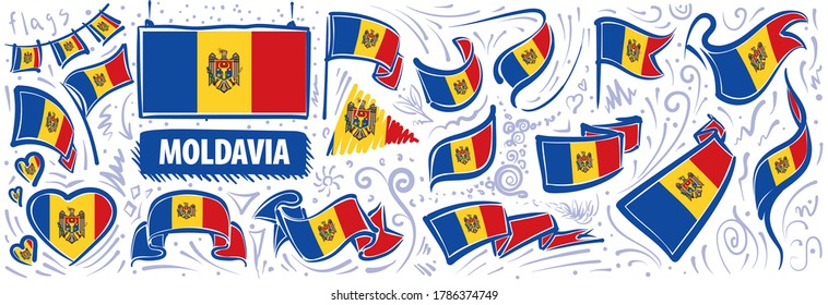 Vector set of the national flag of Moldavia in various creative designs