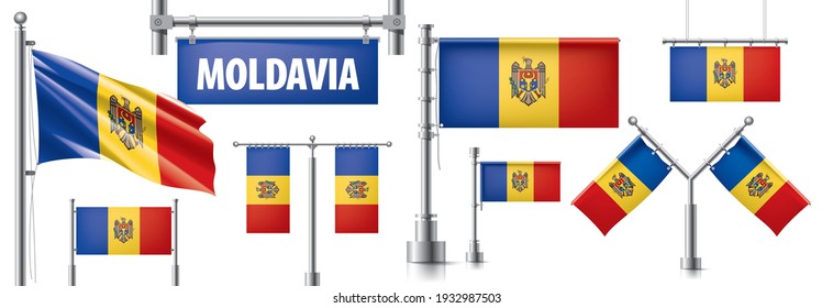 Vector set of the national flag of Moldavia in various creative designs