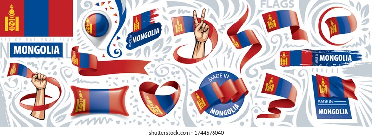 Vector set of the national flag of Mongolia in various creative designs