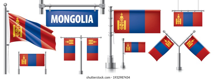 Vektorset der Nationalflagge der Mongolei in verschiedenen kreativen Designs