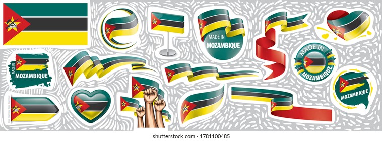 Vector set of the national flag of Mozambique in various creative designs