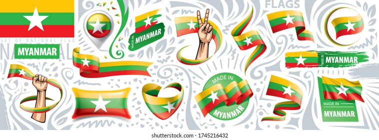 Vector set of the national flag of Myanmar in various creative designs