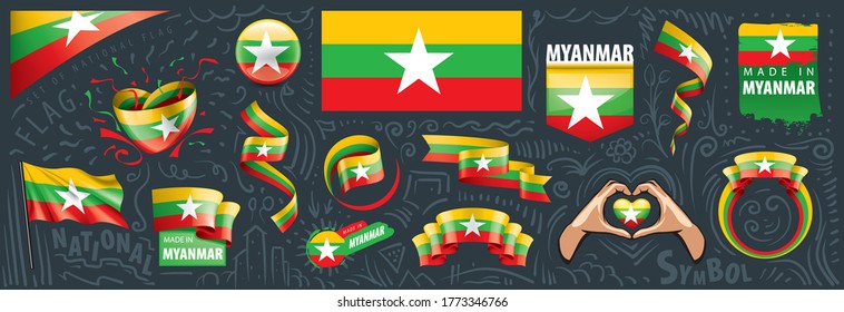 Vector set of the national flag of Myanmar in various creative designs