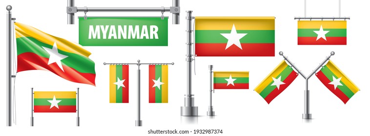 Vector set of the national flag of Myanmar in various creative designs