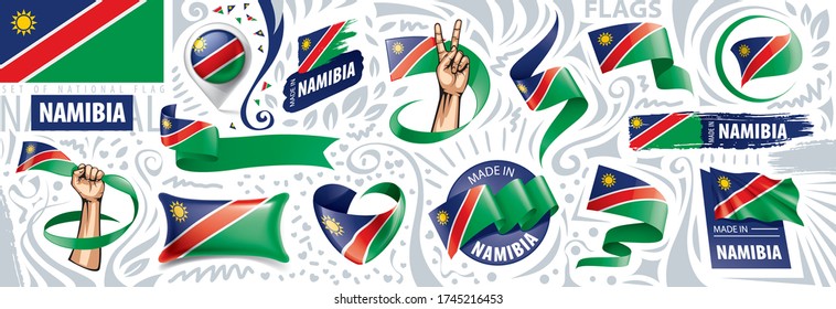 Vector set of the national flag of Namibia in various creative designs