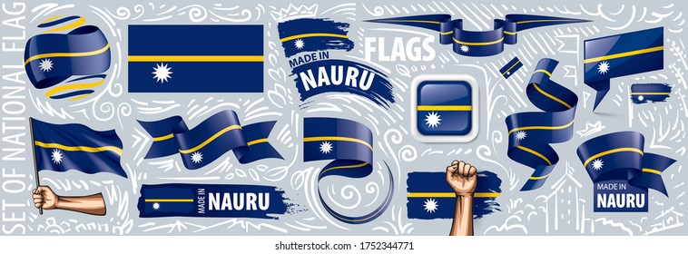 Vector set of the national flag of Nauru in various creative designs