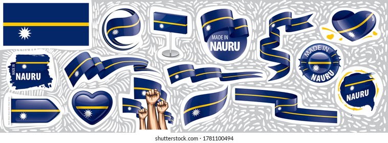 Conjunto de vectores de la bandera nacional de Nauru en varios diseños creativos
