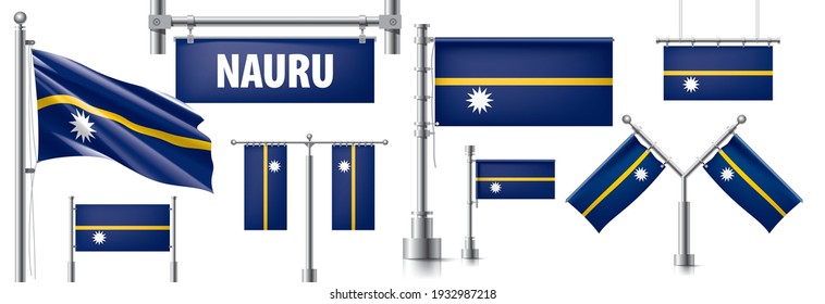 Vector set of the national flag of Nauru in various creative designs