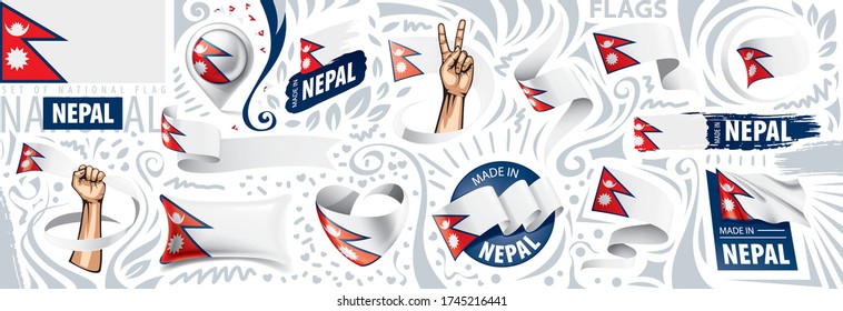 Vector set of the national flag of Nepal in various creative designs