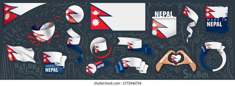 Vector set of the national flag of Nepal in various creative designs