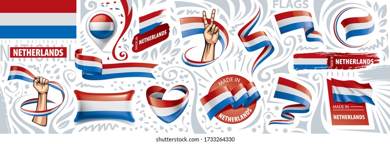 Vector set of the national flag of Netherlands in various creative designs