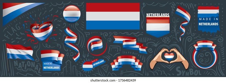 Vector set of the national flag of Netherlands in various creative designs