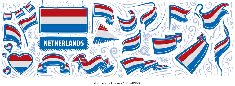 Vector set of the national flag of Netherlands in various creative designs