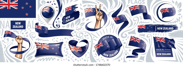 Vector set of the national flag of New Zealand in various creative designs