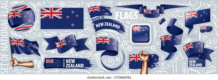 Vector set of the national flag of New Zealand in various creative designs