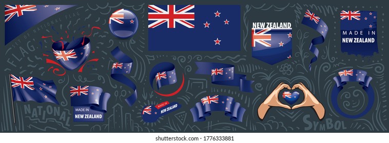 Vector set of the national flag of New Zealand in various creative designs