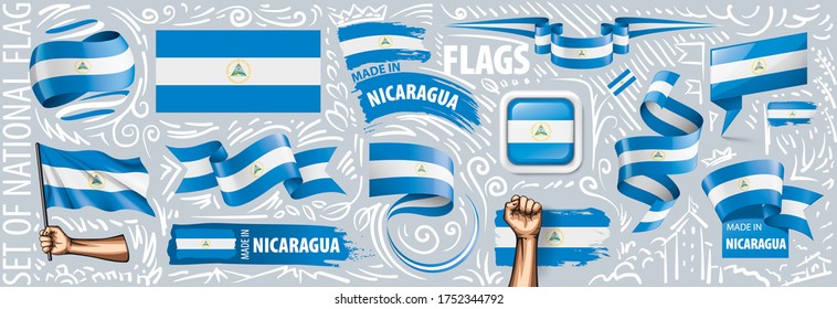 Conjunto de vectores de la bandera nacional de Nicaragua en varios diseños creativos