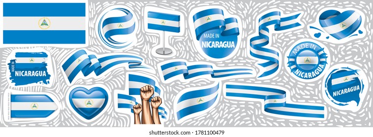 Vector set of the national flag of Nicaragua in various creative designs