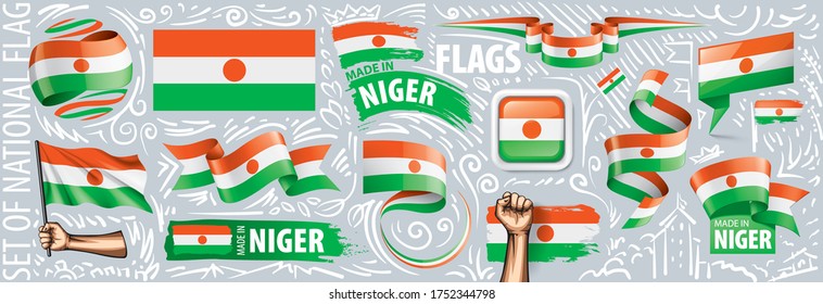 Vector set of the national flag of Niger in various creative designs