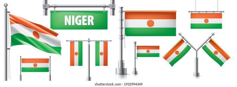 Conjunto de vectores de la bandera nacional de Níger en varios diseños creativos