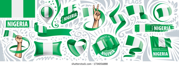 Vector set of the national flag of Nigeria in various creative designs