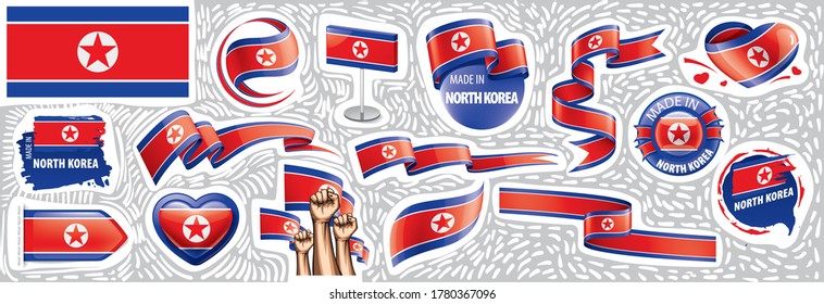 Conjunto de vectores de la bandera nacional de Corea del Norte en varios diseños creativos