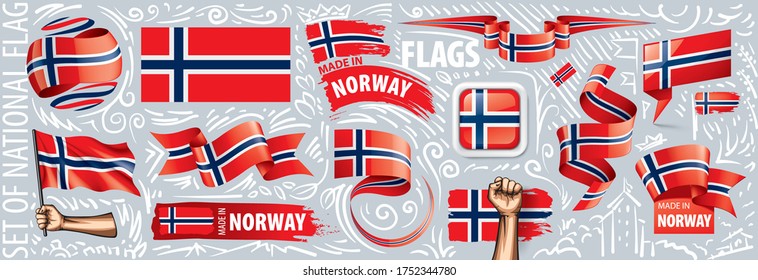 Conjunto de vectores de la bandera nacional de Noruega en varios diseños creativos