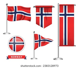 conjunto de vectores de la bandera nacional de noruega en varios diseños creativos