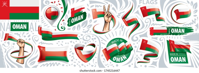 Vector set of the national flag of Oman in various creative designs