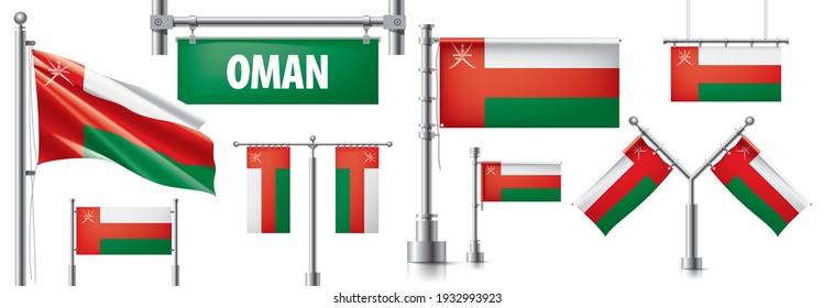 Vector set of the national flag of Oman in various creative designs