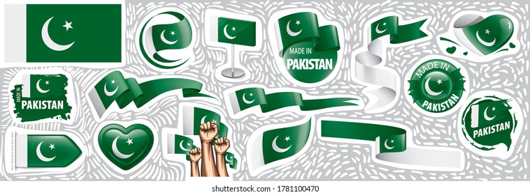 Vector set of the national flag of Pakistan in various creative designs