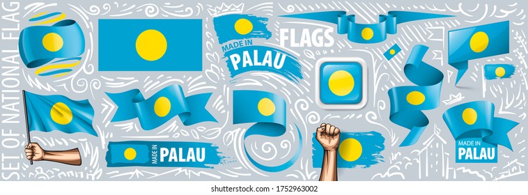 Vector set of the national flag of Palau in various creative designs