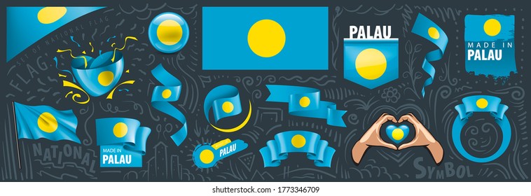 Vector set of the national flag of Palau in various creative designs