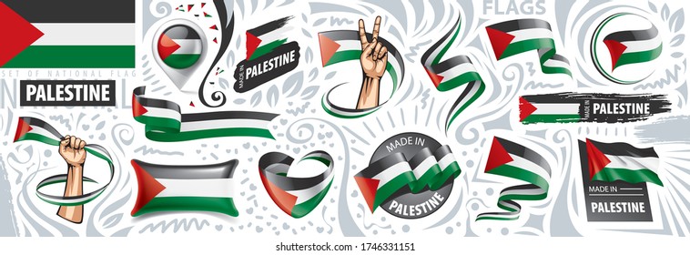 Vector set of the national flag of Palestine in various creative designs