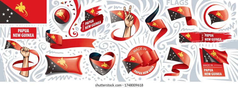 Vector set of the national flag of Papua New Guinea in various creative designs
