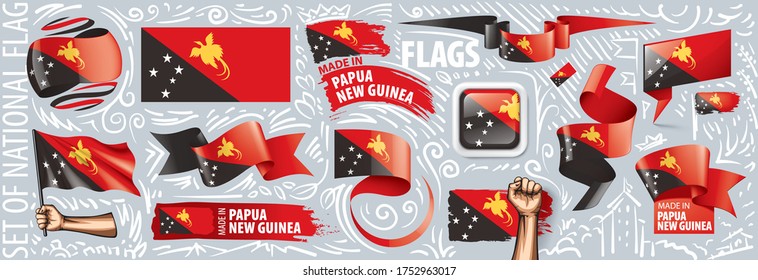 Vector set of the national flag of Papua New Guinea in various creative designs
