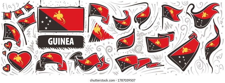 Vector set of the national flag of Papua New Guinea in various creative designs