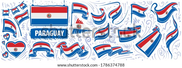 Vector set of the national flag of Paraguay in\
various creative\
designs