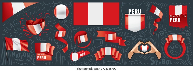 Conjunto de vectores de la bandera nacional del Perú en varios diseños creativos