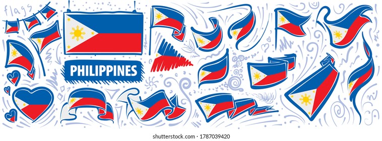 Vector set of the national flag of Philippines in various creative designs