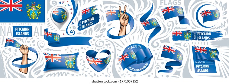 Conjunto de vectores de la bandera nacional de las Islas Pitcairn en diversos diseños creativos