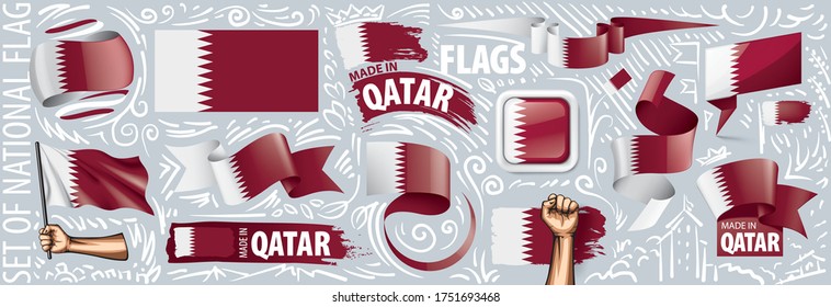 Vector set of the national flag of Qatar in various creative designs