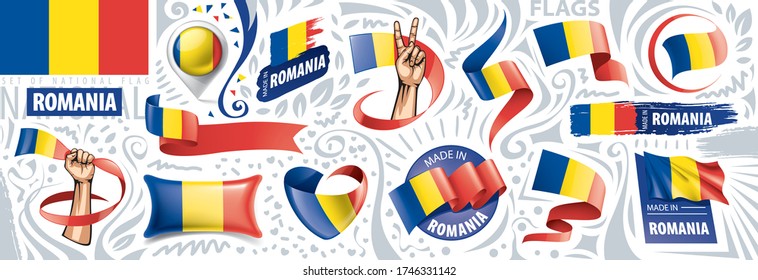 Vector set of the national flag of Romania in various creative designs
