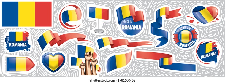 Vector set of the national flag of Romania in various creative designs