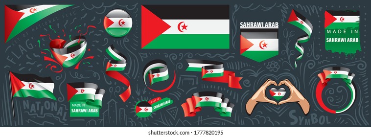 Vector set of the national flag of Sahrawi in various creative designs