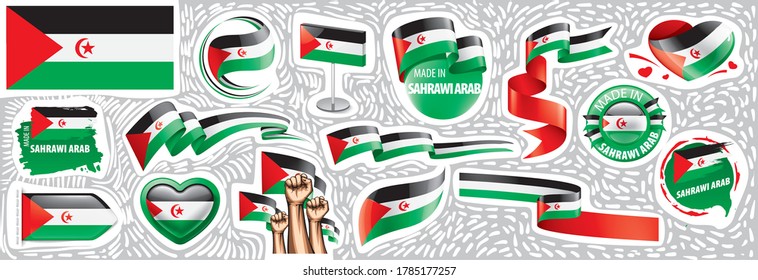 Vector set of the national flag of Sahrawi in various creative designs