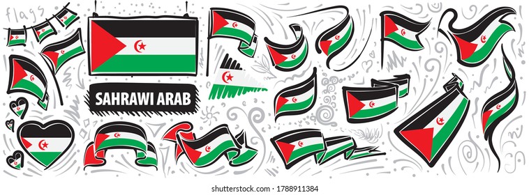 Conjunto de vectores de la bandera nacional de saharaui en varios diseños creativos