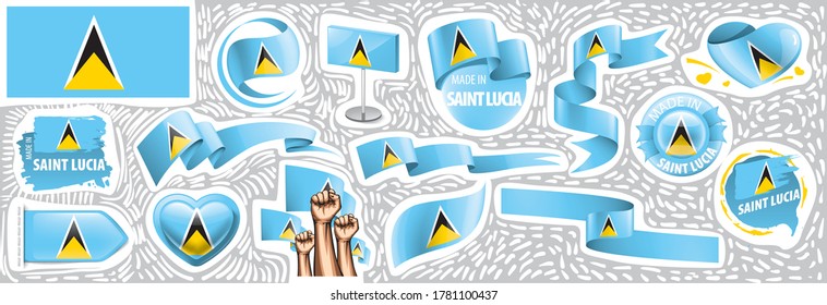 Vector set of the national flag of Saint Lucia in various creative designs